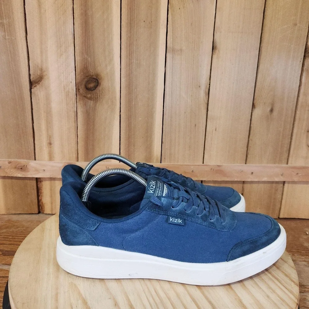 Kizik Prague 2 Shoes Mens 9.5 Blue Canvas Casual Comfort Hands Free Sneakers
